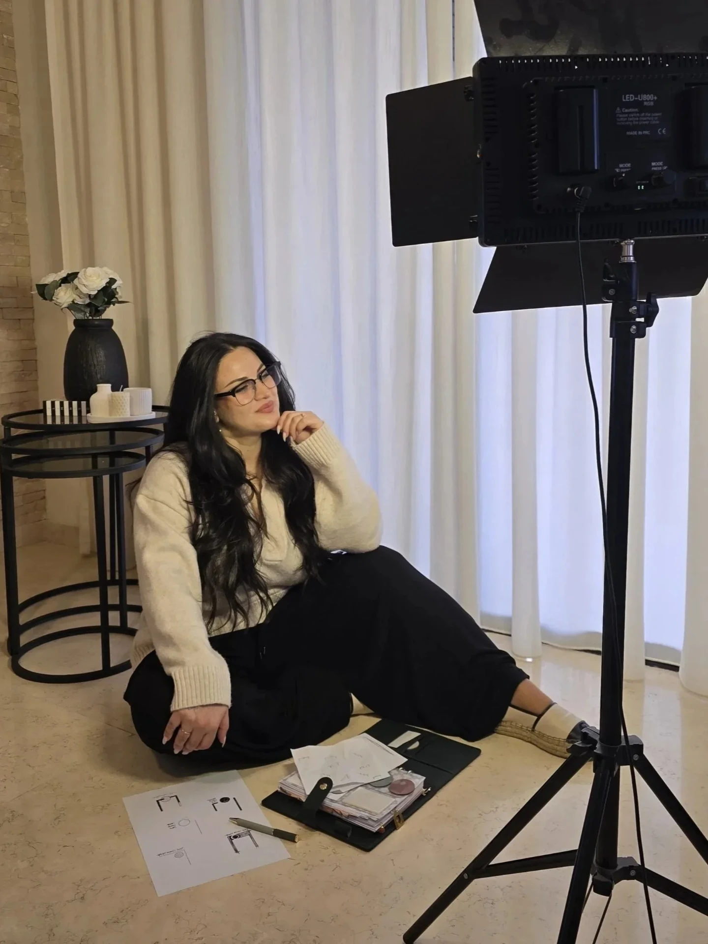 Lama preparing content in her studio